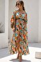 Orange Long V-Neck Patterned Women's Dress MG2076