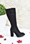 Black Suede High Heeled Women's Boots L282770102 - 6