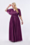 Işıltı Plus Size Glittery Tulle Stretchy Double-Breasted Collar Ruffle Sleeve Long Plus Size Chic Evening Dress 3051