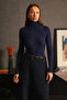 High-Necked Premium Knitwear Bodysuit Navy Blue - 3