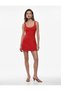 Linen Blend Slim Fit Backless Window Detail Thick Strap Mini Dress