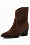 Westera Women's Brown Summer Cowboy Boots Perforated Suede Textured Thick Heeled Casual Stylish Boots - 4