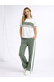 Women's Stripe Detailed Short Sleeve Premium Modal Bottom-Top Tracksuit Set - Khaki
