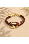 Lucky Evil Eye Beaded Leather Bracelet with Golden Elephant Figure - 2