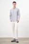 Men's Gray Cotton Striped-Paneled Italian Lapel Slim Fit Shirt - 4