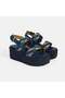 Women's Navy Blue Adjustable Buckle Straw Detailed Sandals