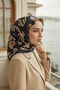 Leopard Patterned 100% Twill Silk Scarf Hand Stitched 90X90 Beige - Navy Blue - 3