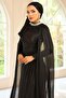 Yoryo Silk Hijab Evening Dress with Stone Collar and Cape Detail Black 1247 - 4