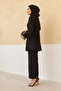 Pleated Sleeves Trousers Tunic Set - Black - 4