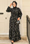 Patterned Black Hijab Viscose Dress 23431S