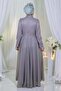 Stone Detailed Glittered Evening Dress with Draped Chest Lilac 19188 - 4