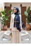 100% Pure Silk Shawl Thin Satin Voile Woven Floral Pattern Navy Blue Color 90X210 Shawl - 6