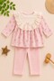 Baby Girl Floral Patterned Lace Ruffle Collar 2 Piece Set Long Sleeve Seasonal 3-6-9-12-18-24Months