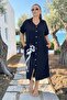 Shirt Collar Double Pocket Front Buttoned Human Figure Printed Plus Size Viscose Dress - 4