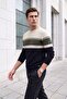Men's Crew Neck Navy Blue Sweater Knitwear Honeycomb Knit Pattern Classic Fit - 5244C - 5