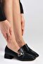 Blanche Black Color Blunt Toe Women's Short Heeled Shoes