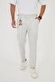 Men's Buckle Belt Italian Cut Boyfriend Fit Casual Light Gray Fabric Trousers - 3