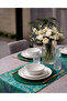 American Service, New Season 6-Piece Forest Green Color Supla and Runner Cover Blue Straw Leaf Set - 3
