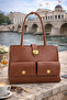Brown Classic Form Gold Lockable Shoulder Bag |   Brown T8318 - 6