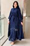Rose Sequin Embroidered Belted Evening Dress