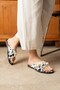 Mirella Women's Pearl Straw Textured Animal Patterned Black and White Leopard Flat Stylish Slippers - 3
