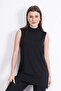 تونيك طويل بدون أكمام من الفيسكون الفاخر - أسود