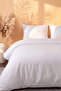 Elite White Striped Satin Double Duvet Cover Set - 4 Pieces