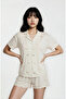 Women's Ecru Puppy Dog Pattern Soft Textured Peter Pan collar Short Sleeve Shorts Pajama Set - 4