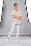 Beige V-Neck Basic Women's T-Shirt 100% Cotton Side Slits Short Sleeve Casual Comfortable Cut - 4