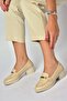 Y555592003 Beige Genuine Leather Thick Low Heeled Women's Shoes - 2