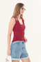 Burgundy Invisible Double Layer Square Neckline Lace Detailed Ultra Soft 95% Natural Viscose Full Stretch Undershirt - 8