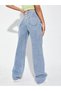Snow Wash Blue Lycra Super High Waist Wideleg Palazzo Loose Jean Trousers - 3