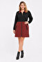 Women's Large Size Burgundy Plaid Pattern Detailed Zippered Pocket Coat 65n29569 - 4