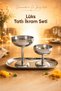 Set of 3 Silver Color Metal Ice Cream Bowls (2X Wide Short and Wide Long Bowls, 1X Boat Plate) - Stylish Presentation and Dessert Bowl - 8