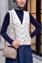 Pompom Flower Embroidered Openwork Knitwear Vest -Ecru - 3