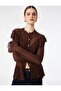Long Spanish Sleeves Buttoned Ruffled Round Neck Motif Knitwear Openwork Cardigan - 3