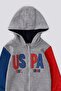 U.S. Polo Assn Gray Melange Garnished Sleeve Detail Baby 3 Piece Set - 4