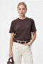 Women's Rise Decorative Collar Tok Texture 100% Cotton Brown T-Shirt - 3