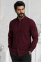 Men's Claret Red Classic Cut Long Sleeve Collar Buttoned Winter Shirt