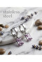 Square Pink Zircon Dangling Steel Hoop Earrings