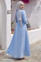 Baby Blue Dress with Fold Detail on the Front and Belt - 4