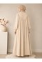 V Robalı Mevlana Cut Gipe Seam Detail Islamic Clothing Ferace Beige - 4