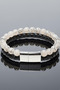 Men's Steel Bracelet - Natural Moonstone with Veins and Beaded Leather Braided Men's Bracelet - 2