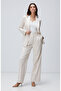 Bej Çizgili Blazer Ceket - 3