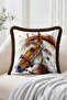 Bohemian Native American Accessory with Horse Head Pattern White and Brown Fringed-Tasseled Throw Pillow Cover