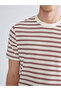 Xside Claret Red Crew Neck Striped Combed Cotton Men's T-Shirt - 3
