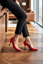 Suzanna Red Genuine Calfskin Pointed Toe Classic Thin Heeled Stiletto Shoes - 3