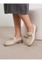 Daily Women's Beige Loafer Moccasin Classic Low Heel Patterned Sole Chain Oval Toe Shoes 150 - 4