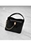 Women's 3-Compartment Square Model Chain Detail Handbag and Shoulder Bag Snake Pattern Black