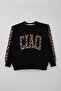 Girl's Tracksuit Set with Letter Embroidery and Leopard Pattern on the Edges, Ages 8-14, Black - 3